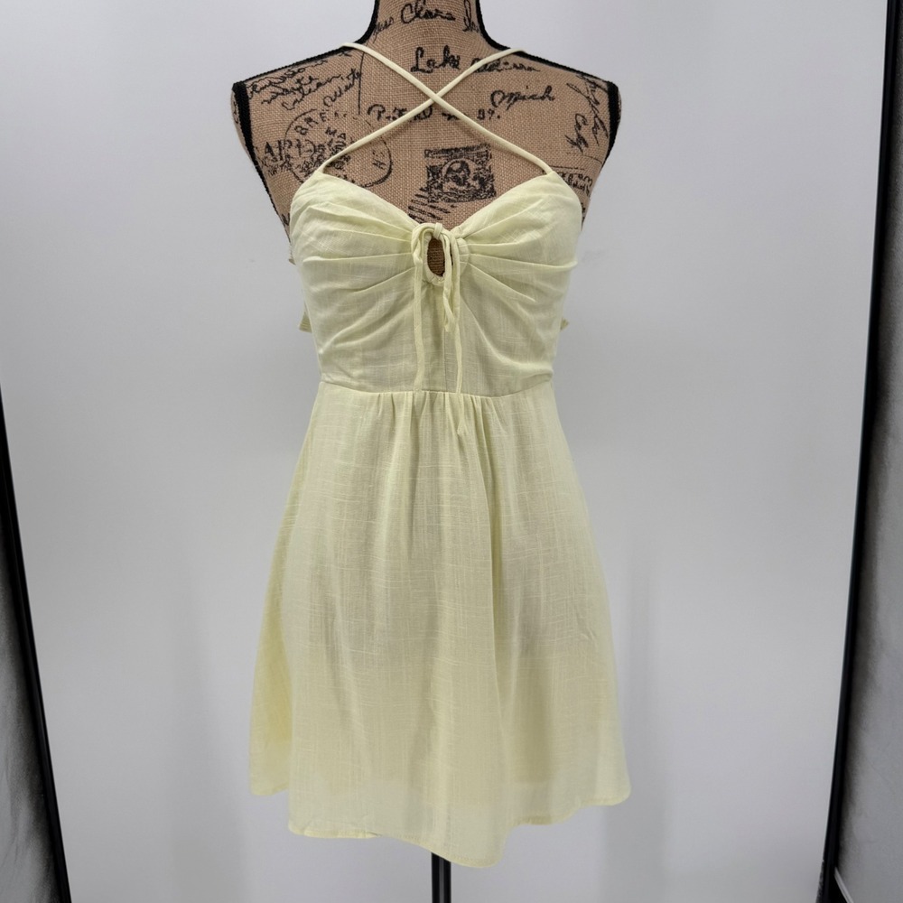 Princess Polly Tassos Mini Dress Lemon Yellow Linen Blend Cutout Tie Back Sz 0
